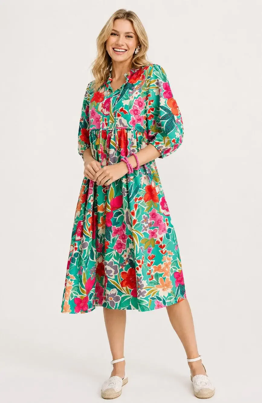 Shop The Mint Feels Right Green Floral Midi Dress Womens Size Medium New